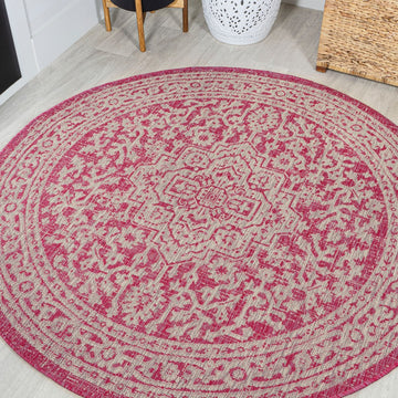 Sinjuri Medallion Textured Weave Indoor/outdoor Round Rug